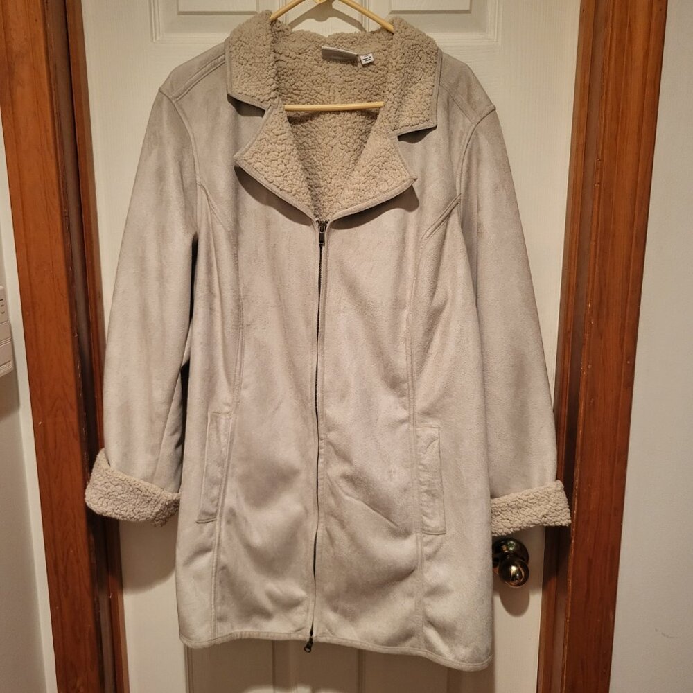Denim & Co. Women’s Cream Sherpa-Lined Suede Plus Size Jacket